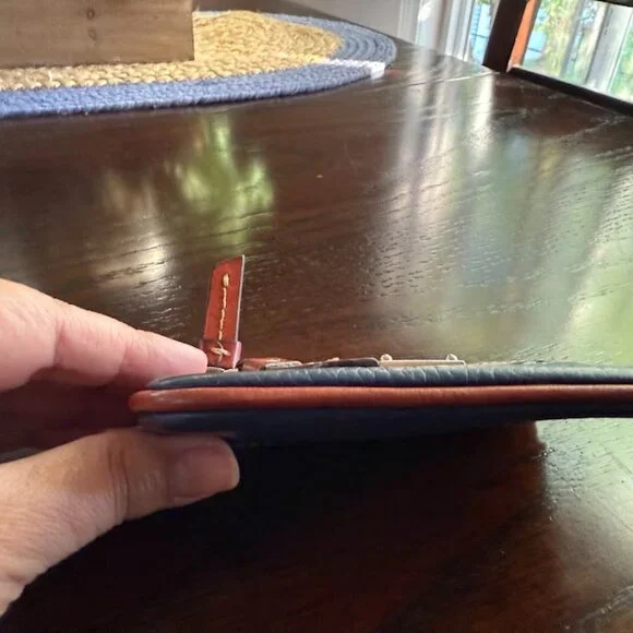 Dooney & Bourke Navy and Tan Leather Small Coin Purse Keychain - Picture 7 of 7